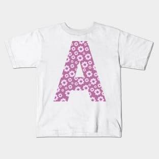 Letter A Purple Pink Flowers Background Design Kids T-Shirt